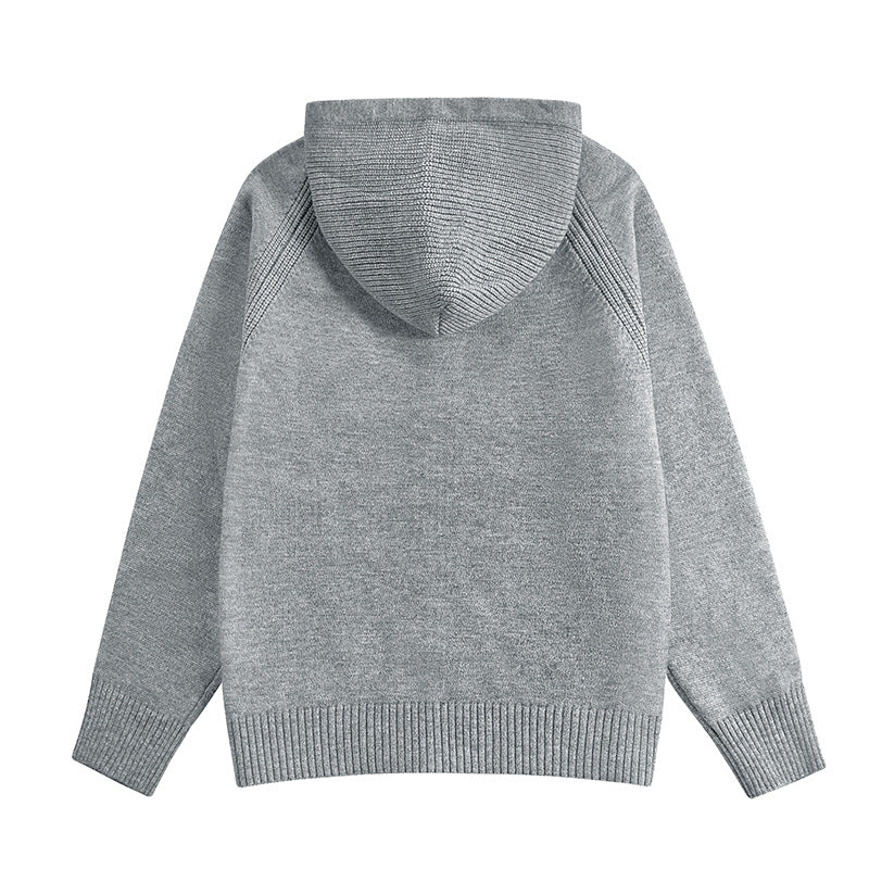Cardigan for Men with Hood and Zipper Solid Color High-End Look Long Sleeve